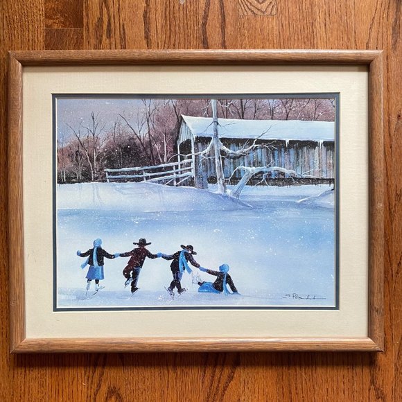 Steve Polomchak Amish Skaters Winter Skiers Lithograph Color Offset Print - Picture 10 of 10